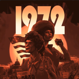1972 Podcast Cover Art of Angela Davis and Shirley Chisholm
